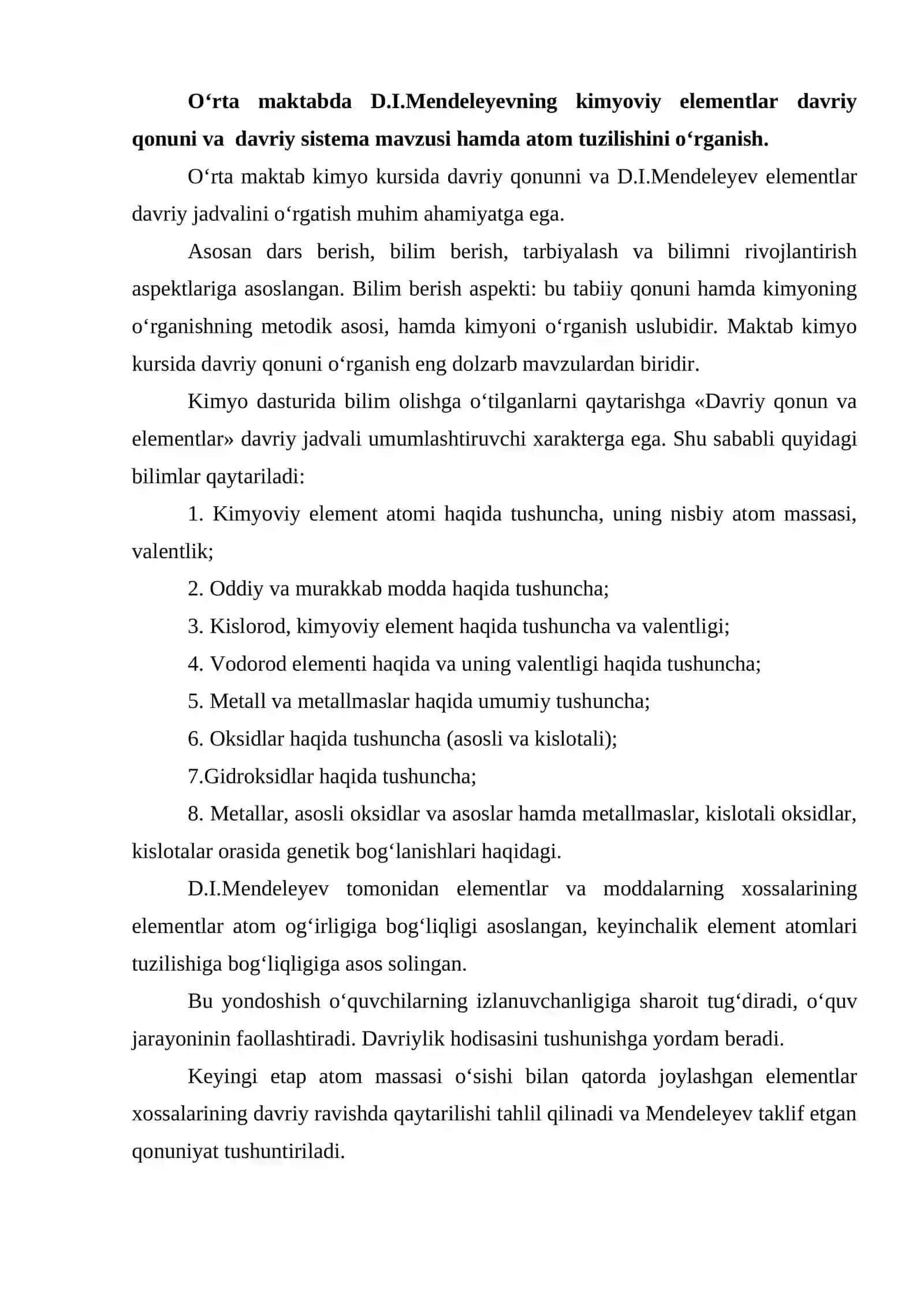 Davriy qonun va davriy sistemasini o‘qitish metodikasi 2