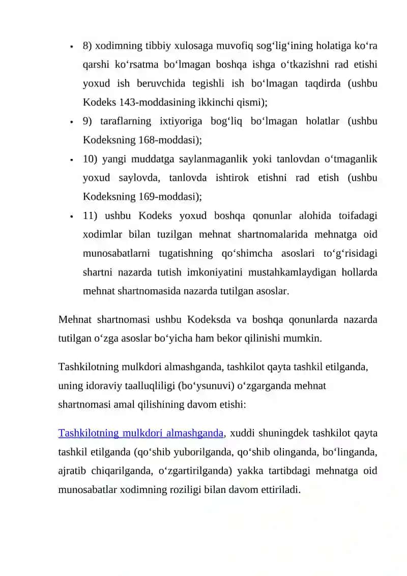 MEHNAT SHARTNOMASINI TARAFLARNING XOHISH-IRODASIGA BOG‘LIQ BO‘LMAGAN HOLATLARGA KO‘RA BEKOR QILISH 2