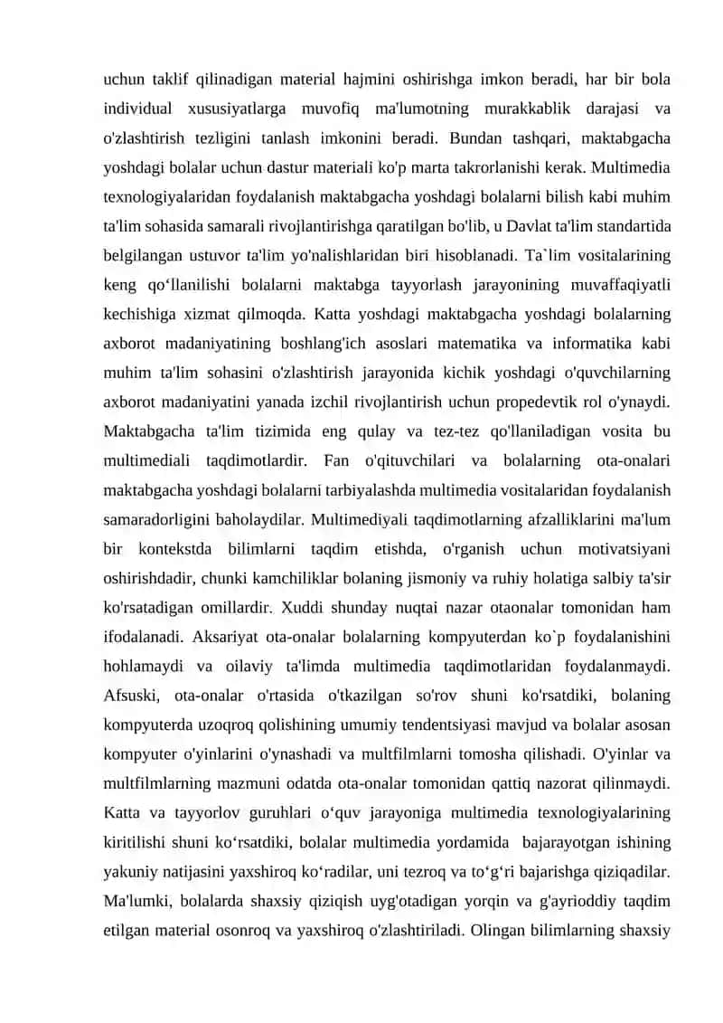 Maktabgacha ta’lim tashkilotlarida multimediyali ta’lim jarayonini tashkil etish 2