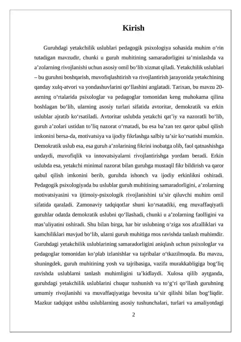 Guruhdagi yetakchilik uslublari 2