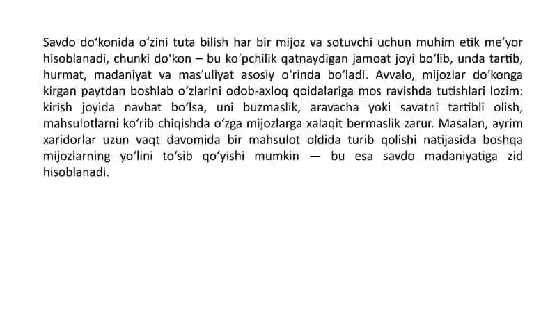 SAVDO DO‘KONIDA O‘ZINI TUTISH QOIDALARI 2