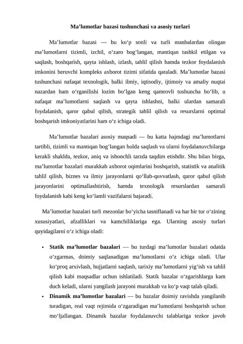 Ma’lumotlar bazasini qurish asoslari 2