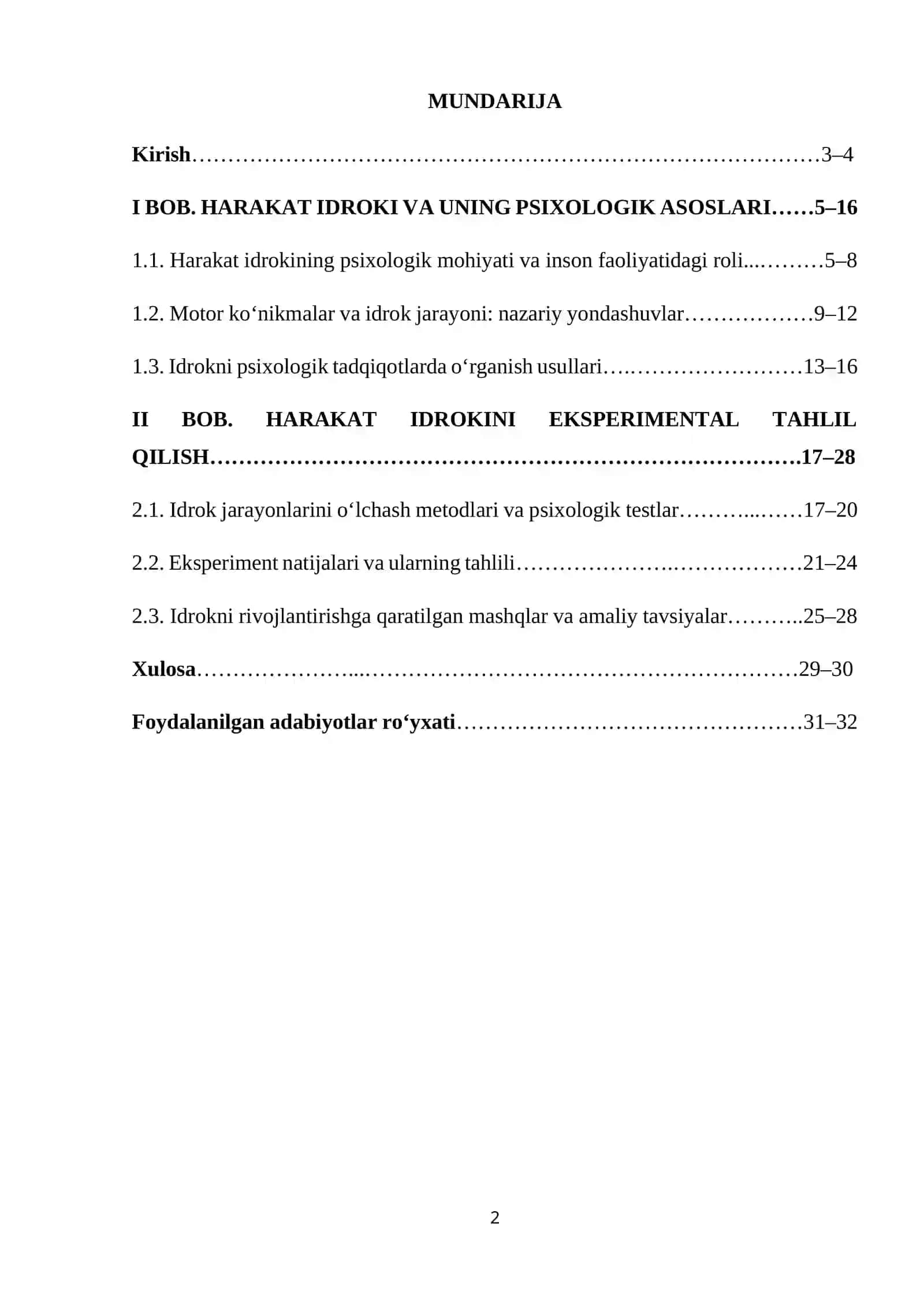 Harakat idrokini o’rganish metodikasi. KURS ISHI 2