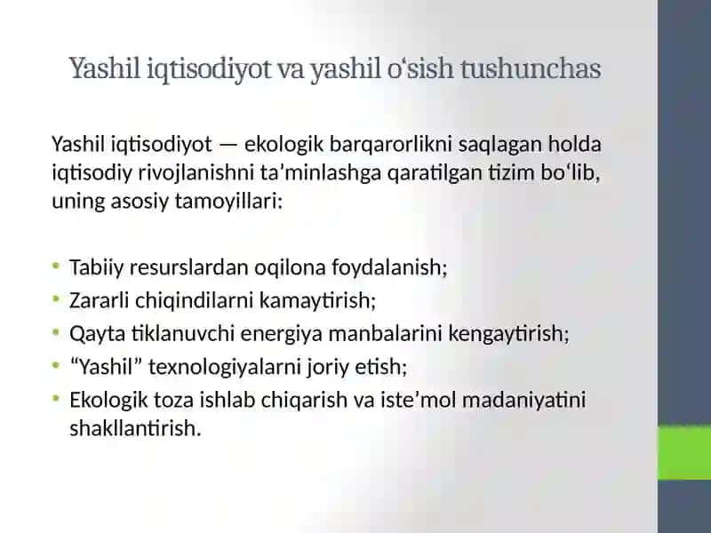 Yashil iqtisodiyot va yashil o'sishni baholash zarurati 2