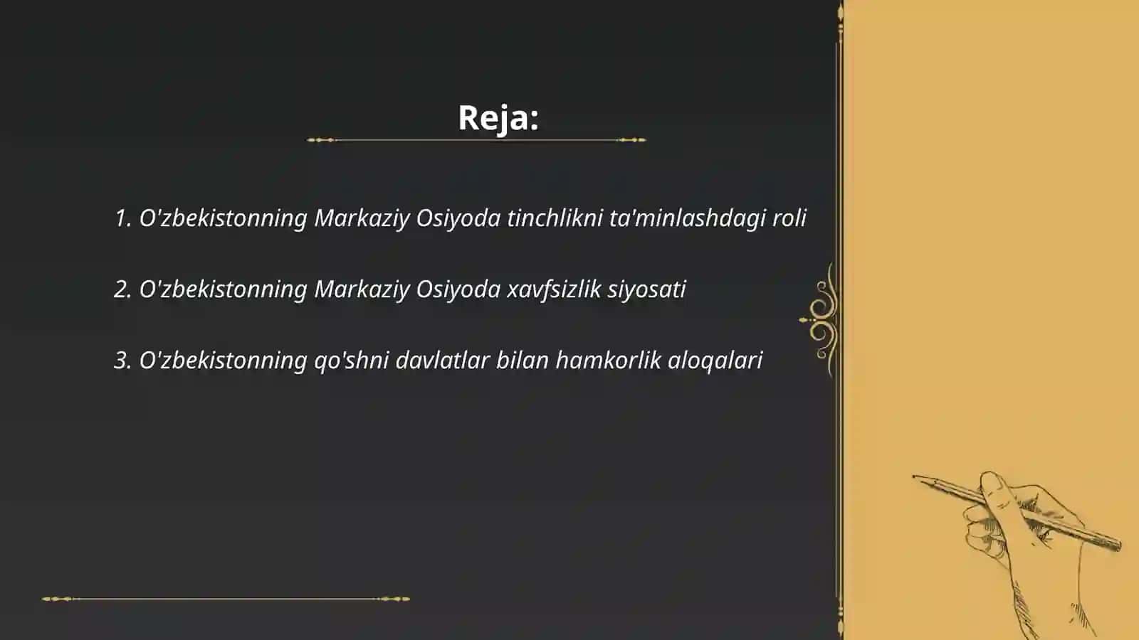 O'zbekistonning Markaziy Osiyoda tinchlik va barqarorlikini ta'minlashdagi o'rni 2