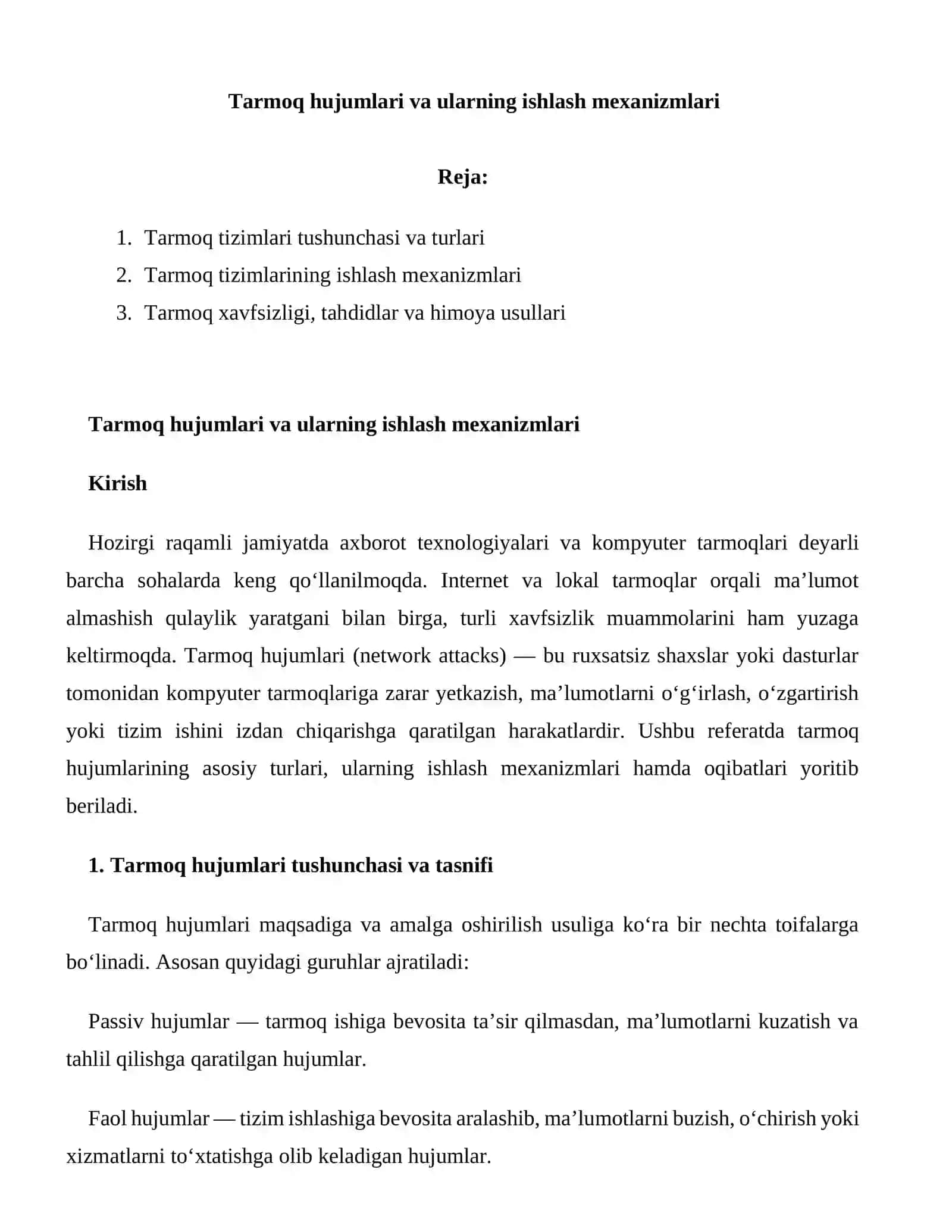 Tarmoq hujumlari va ularning ishlash mexanizmlari 2