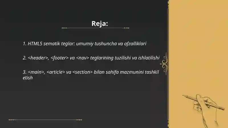 HTML5 sematik teglar va PHP tamoillarini òrganish 2