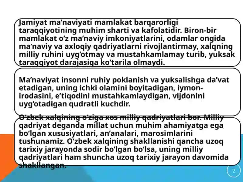 Mustaqillik yillarida O’zbekistondagi ma’naviy va madaniy taraqqiyot 2