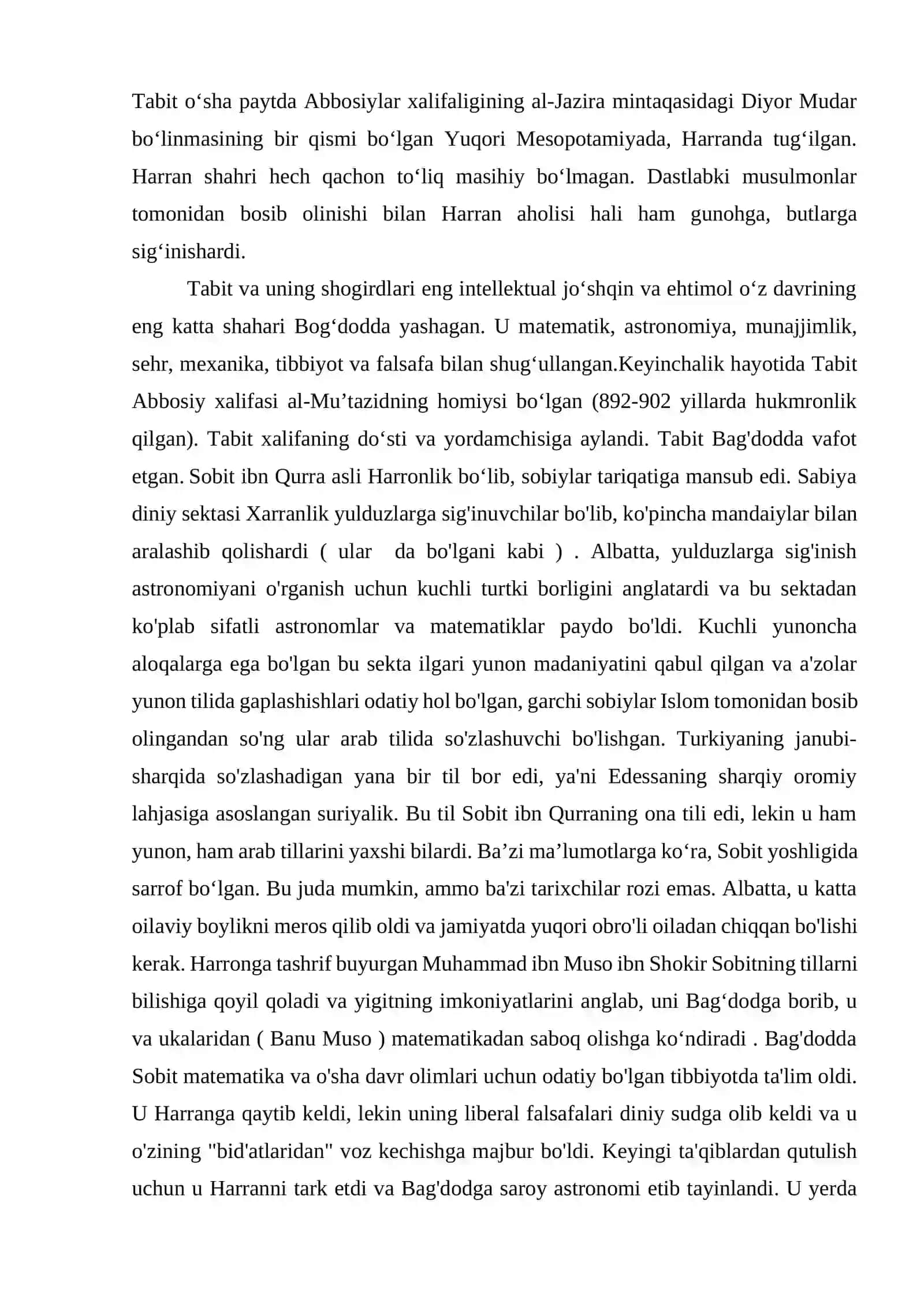 Sobit Ibn Qurra (836-901)NING BAYT AL HIKMADAGI ILMIY FAOLIYATI 2