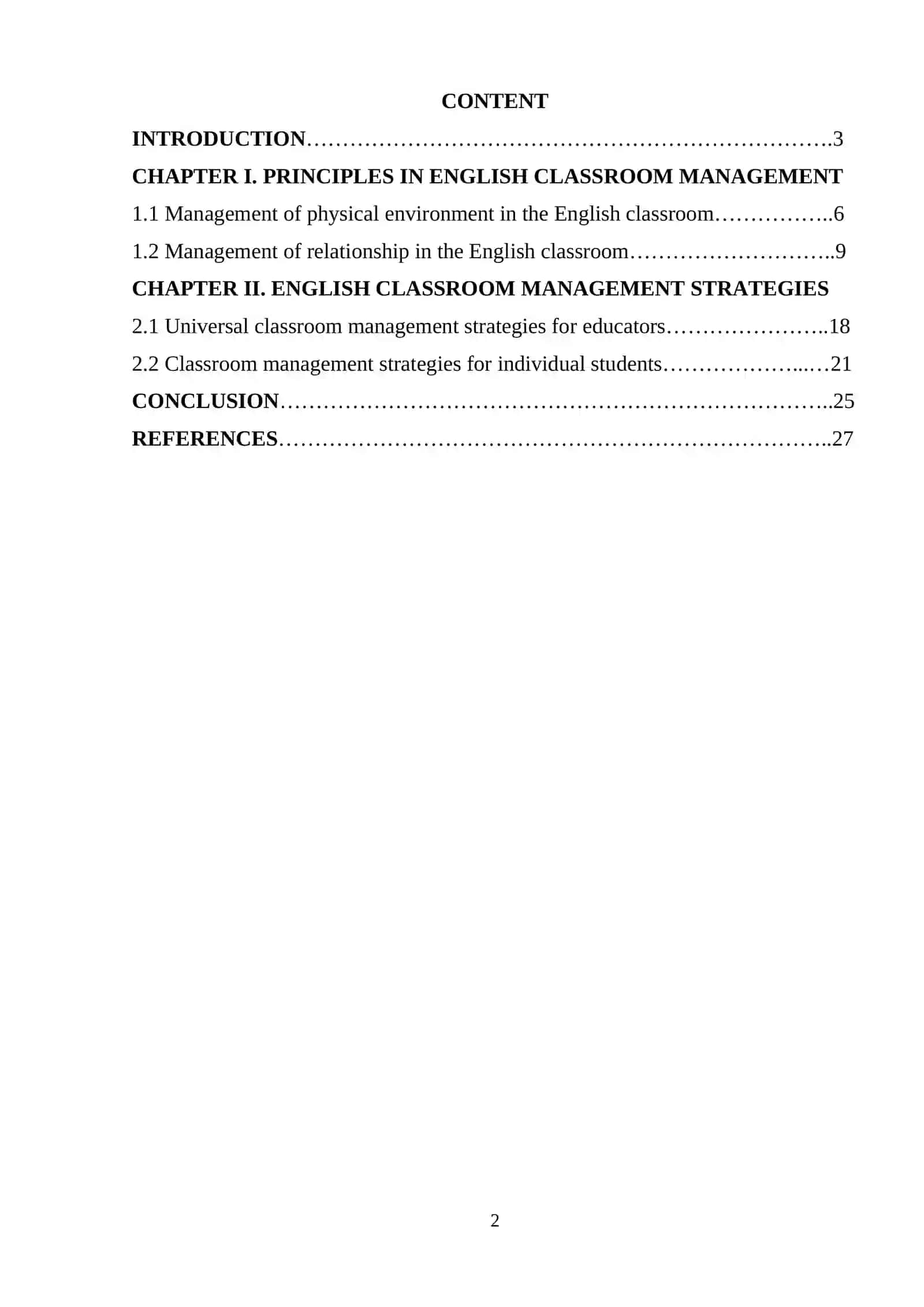 English Classroom Management Course Work 2