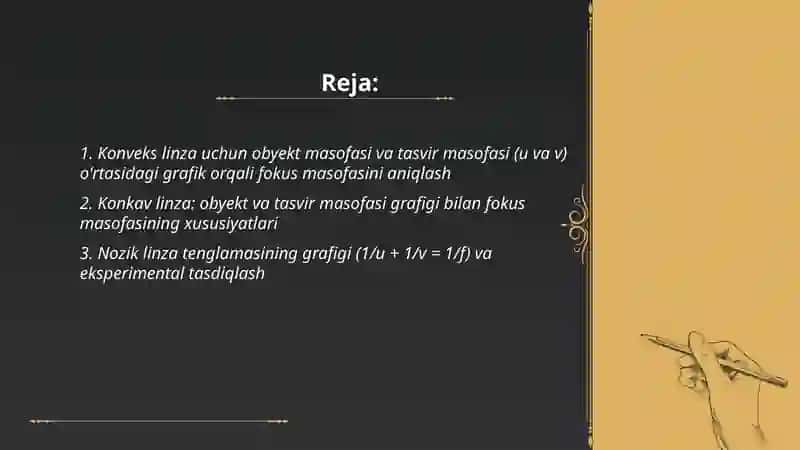 Linza va fokus masofasi haqida grafik asosida loyiha 2