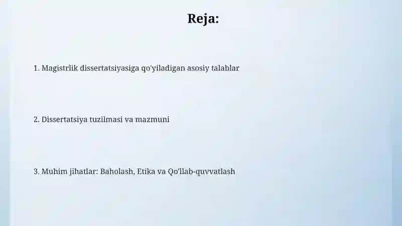 Magistrlik dissertatsiyasiga qo‘yiladian talablar 2