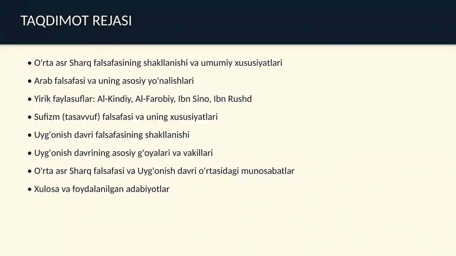 Oʻrta asr Sharq falsafasi va uygʻonish davri xususiyatlari 2