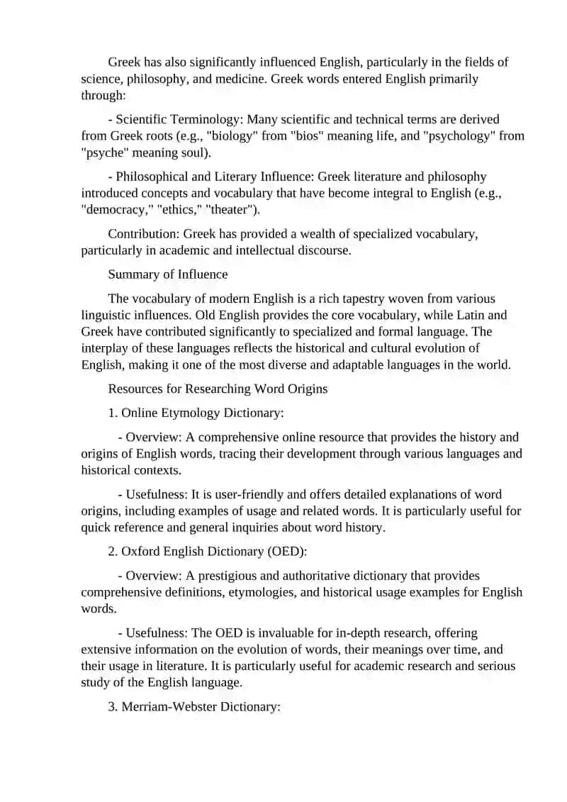 Influence of Old English, Latin, and Greek on Modern English Vocabulary 2