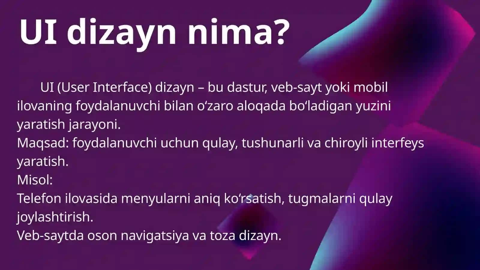 Foydalanuvchi interfeysi (UI) dizaynining asosiy tamoyillari 2