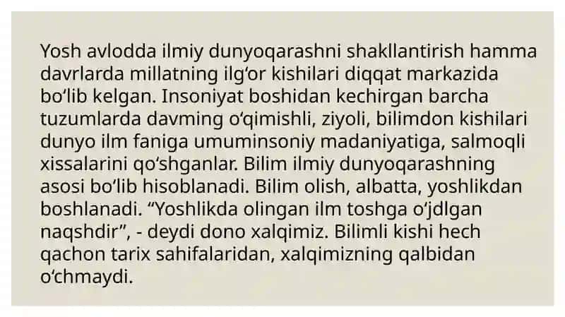 O ‘quvchilarda ilmiy dunyoqarash va taffakurnishakllantirish 2