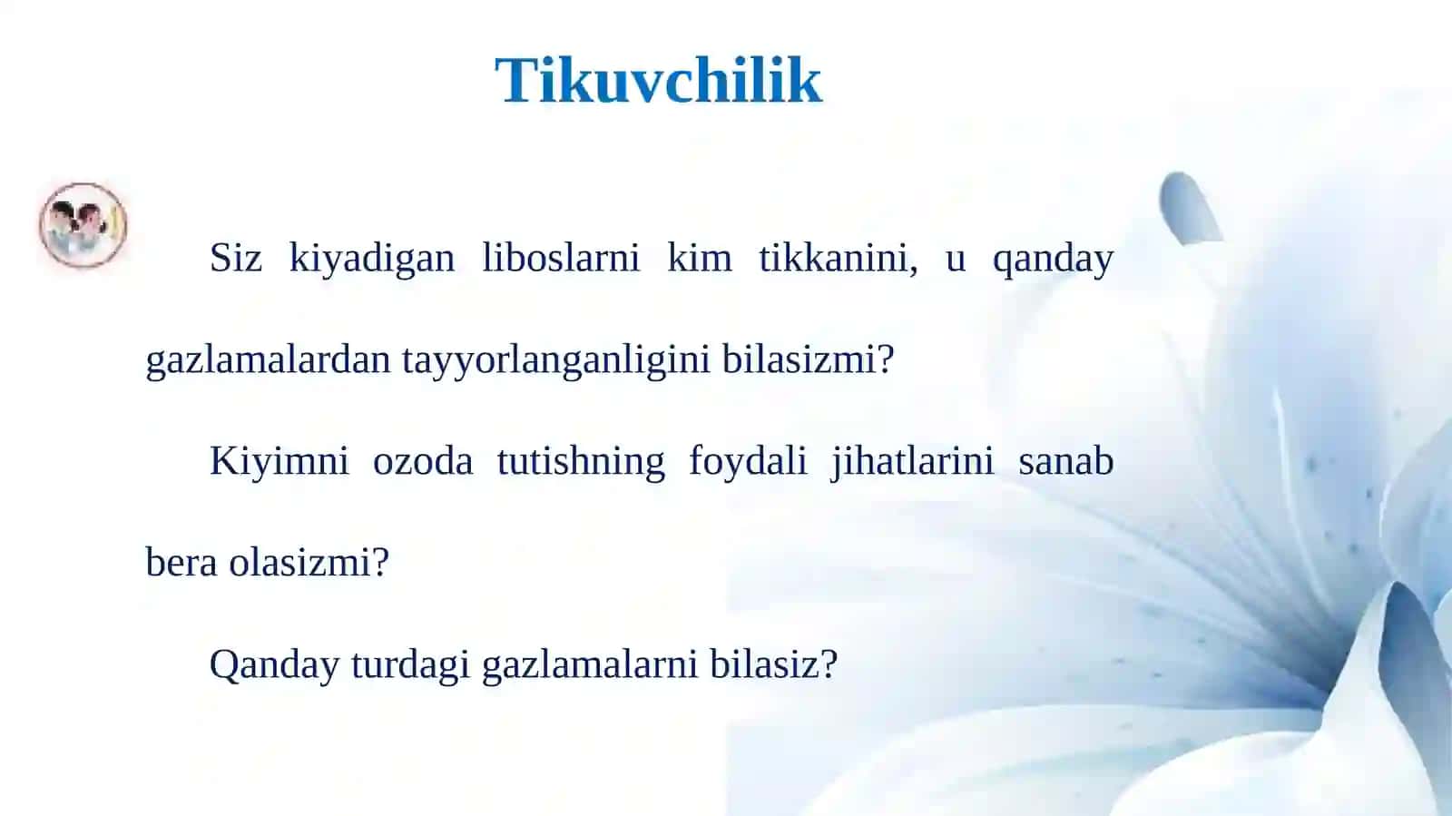 4-sinf texnologiya darsligi asosida 30-31-mavzu: Tikuvchilik 2