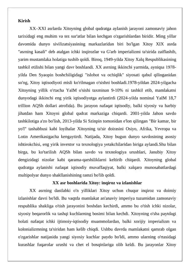 XX–XXI asrlarda Xitoyning global qudratga aylanish jarayoni 2