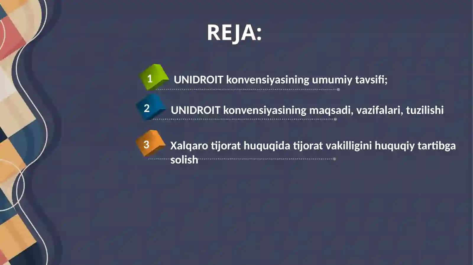 Xalqaro tijorat huquqidagi tijorat vakilligini huquqiy tartibga solish (The UNIDROIT Convention on Agency in the International Sale of Goods vs Domestic Law) 2