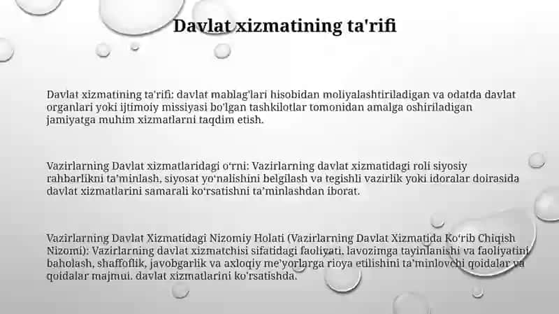 Davlat xizmatlaridagi oʻrni 2
