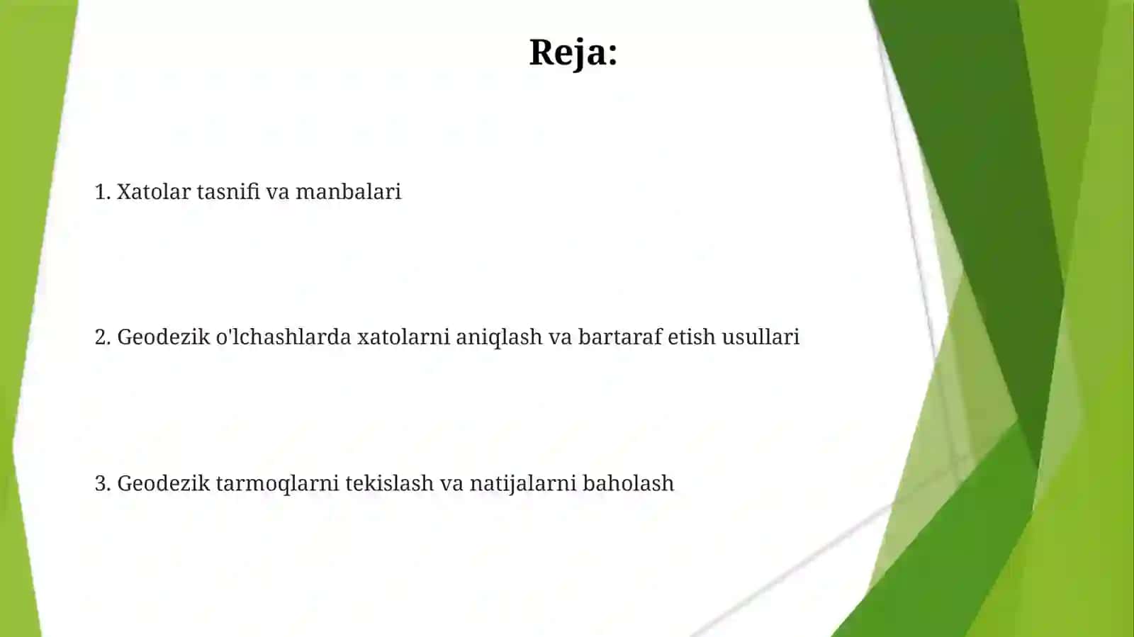 Geodeziya o'lchash natijalarini qayta ishlash 2