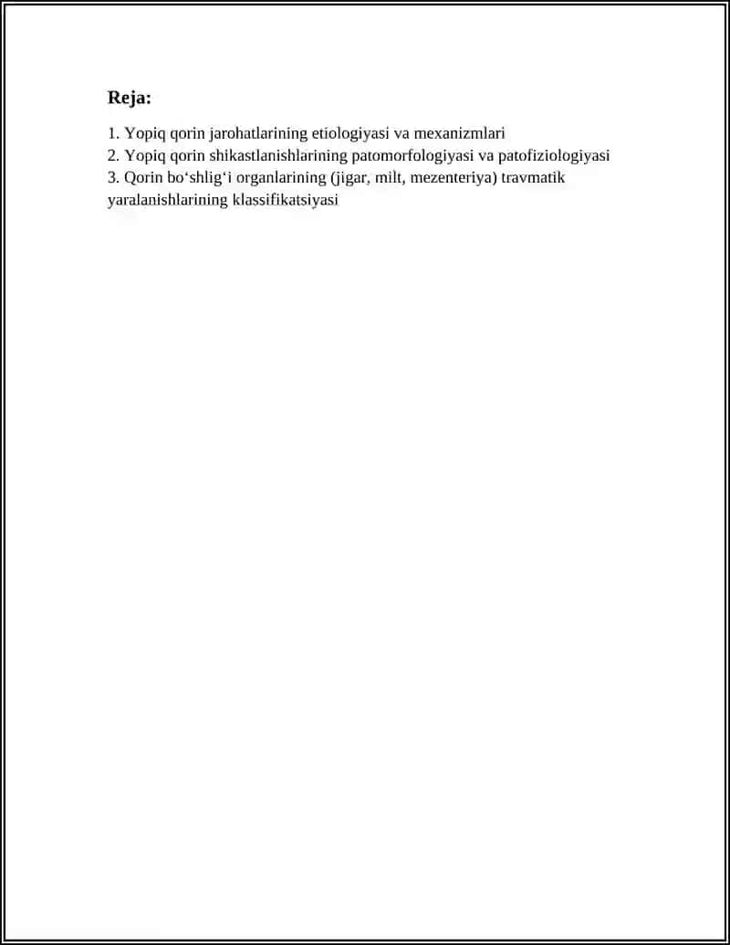 Qorin Bo‘shlig‘i va Qorin Orti A'zolarining Yopiq S’hikastlanishi 2