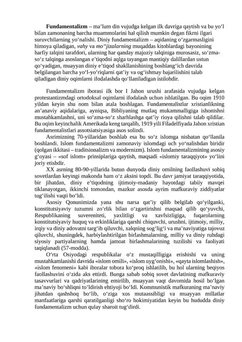 Diniy Fundamentalizm, Radikalizm va Terrorizmning Tarixiy va Yo'nalishlari 2