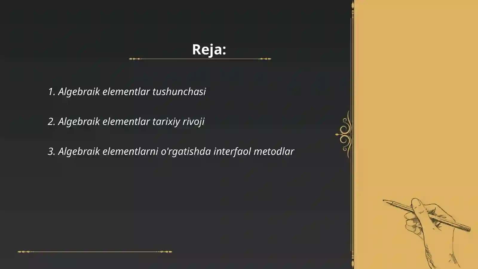 Algebraik elementlarni o'rgatish metodikasi 2