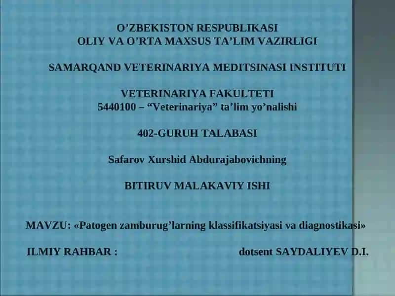 Patogen zamburug’larning klassifikatsiyasi va diagnostikasi 2