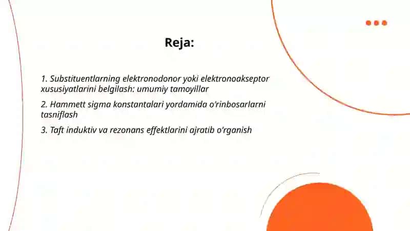 Organik moddalarda elektronodonor va elektronoakseptor oʻrinbosarlarini aniqlash 2