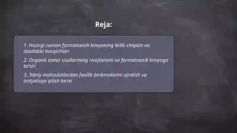 Hozirgi zamon farmatsevtik kimyo fanining rivojlanish tarixi 2
