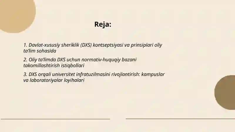Oliy ta’lim sohasida davlat-xususiy sheriklik tizimini joriy etish istiqbollari 2