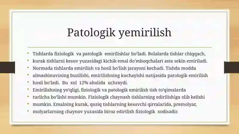 Tish qattiq to'qimasining fiziologik va patologik yemirilishi 2