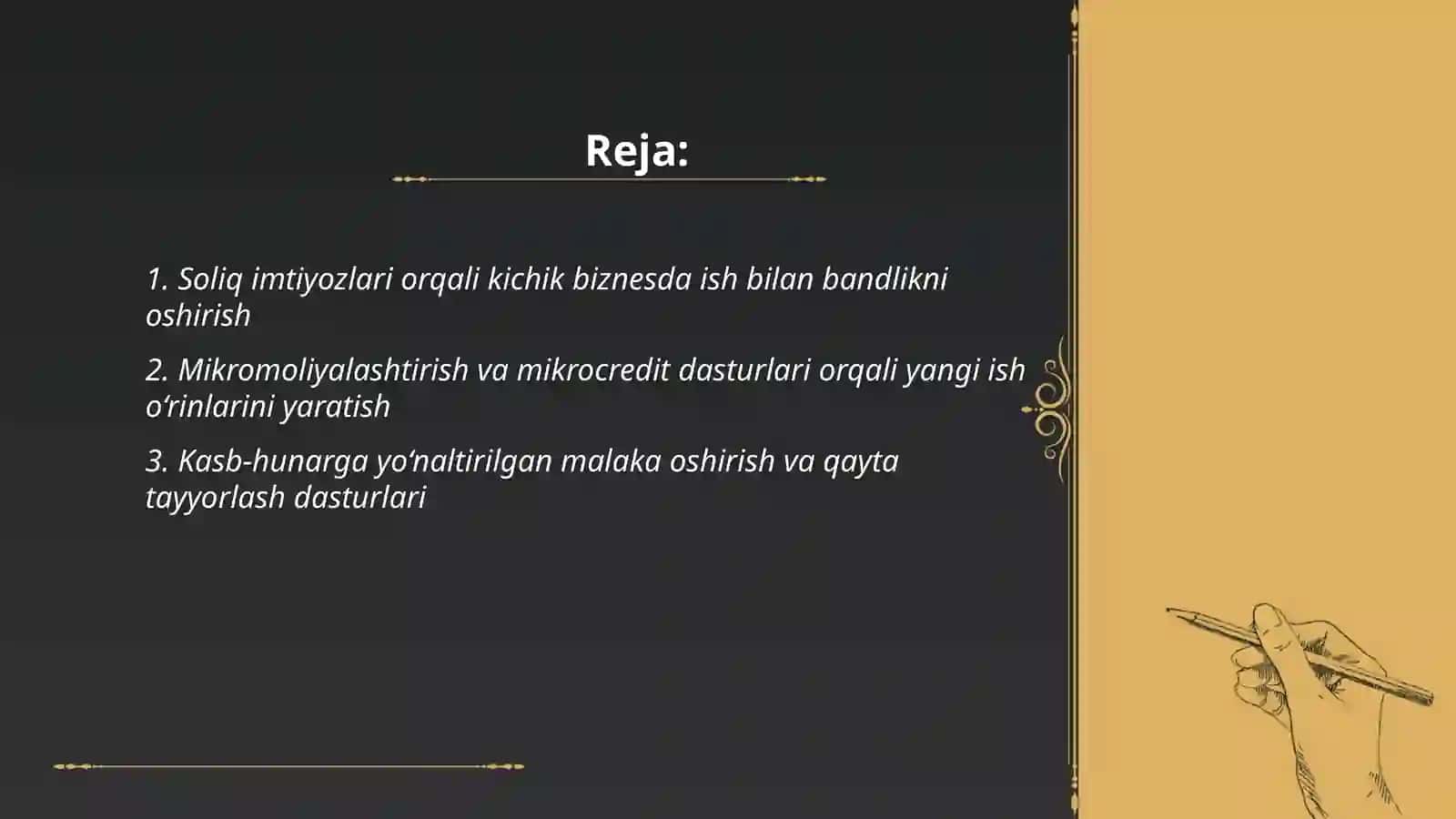 Kichik biznes va xususiy tadbirkorlikda ish bilan badligini oshirish yo'la 2