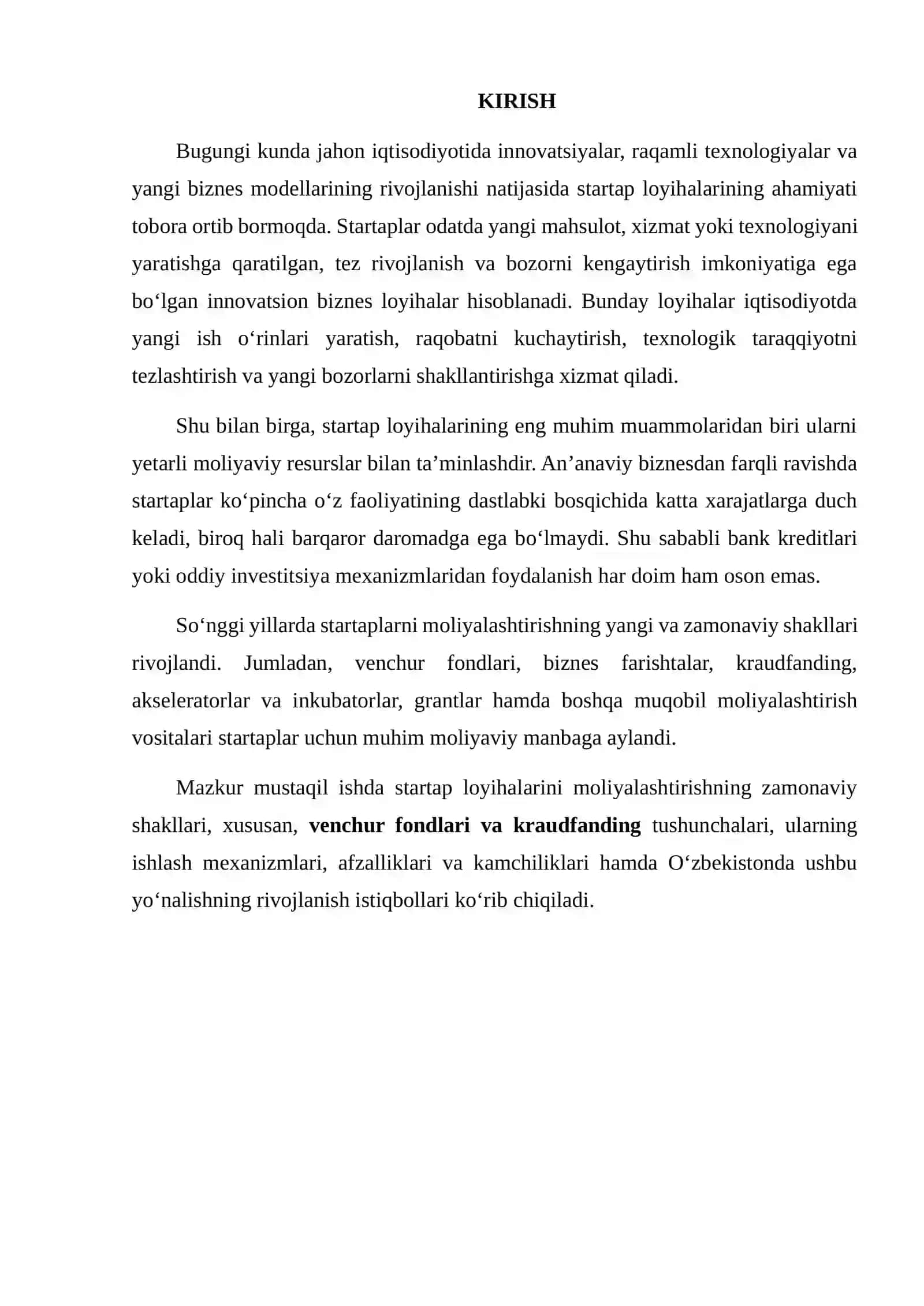 STARTAP LOYIHALARINI MOLIYALASHTIRISHNING ZAMONAVIY SHAKLLARI: VENCHUR FONDLARI VA KRAUDFANDING 2
