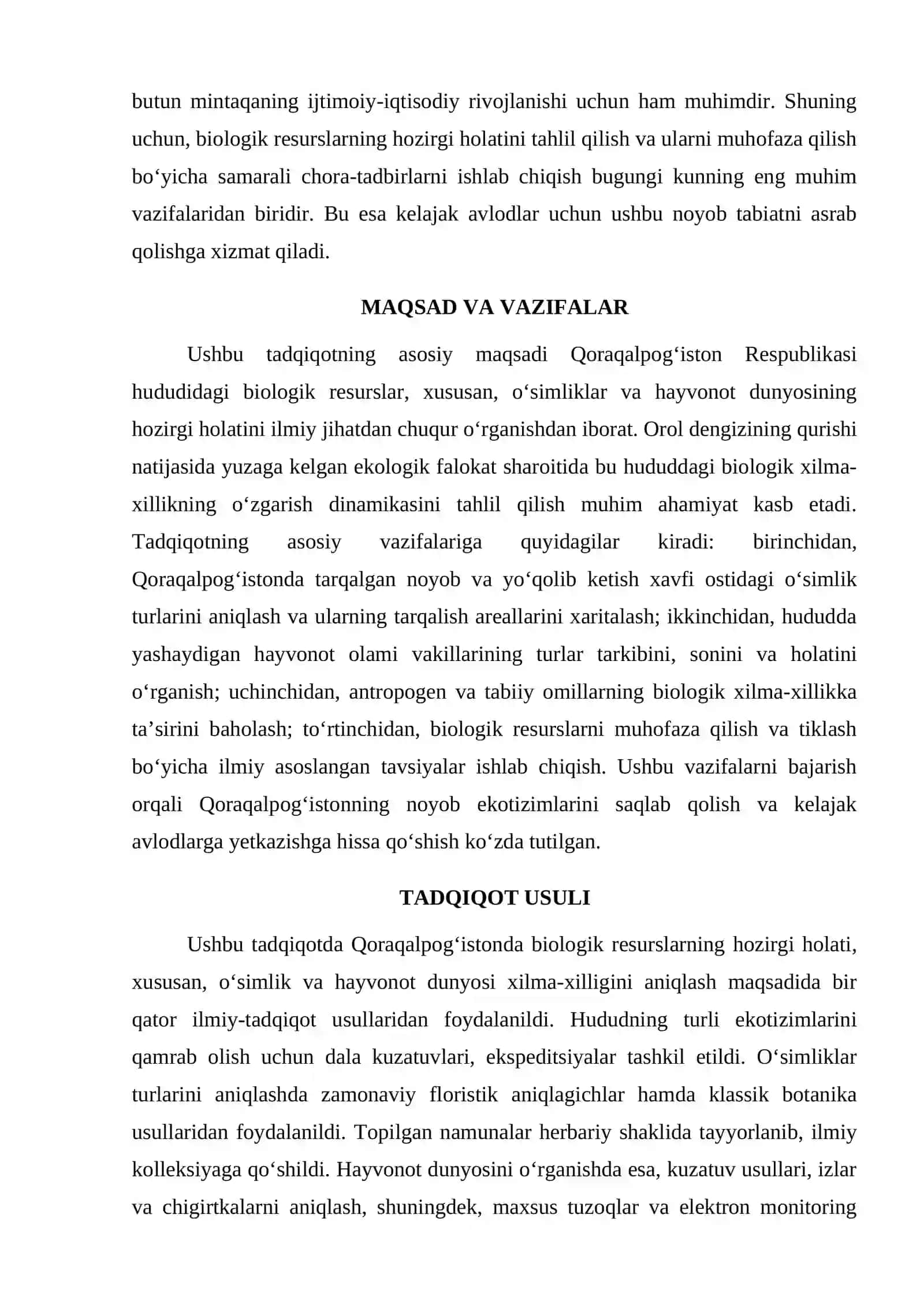 QORAQALPOG‘ISTONDA BIOLOGIK RESURSLARINING HOZIRGI HOLATI 2