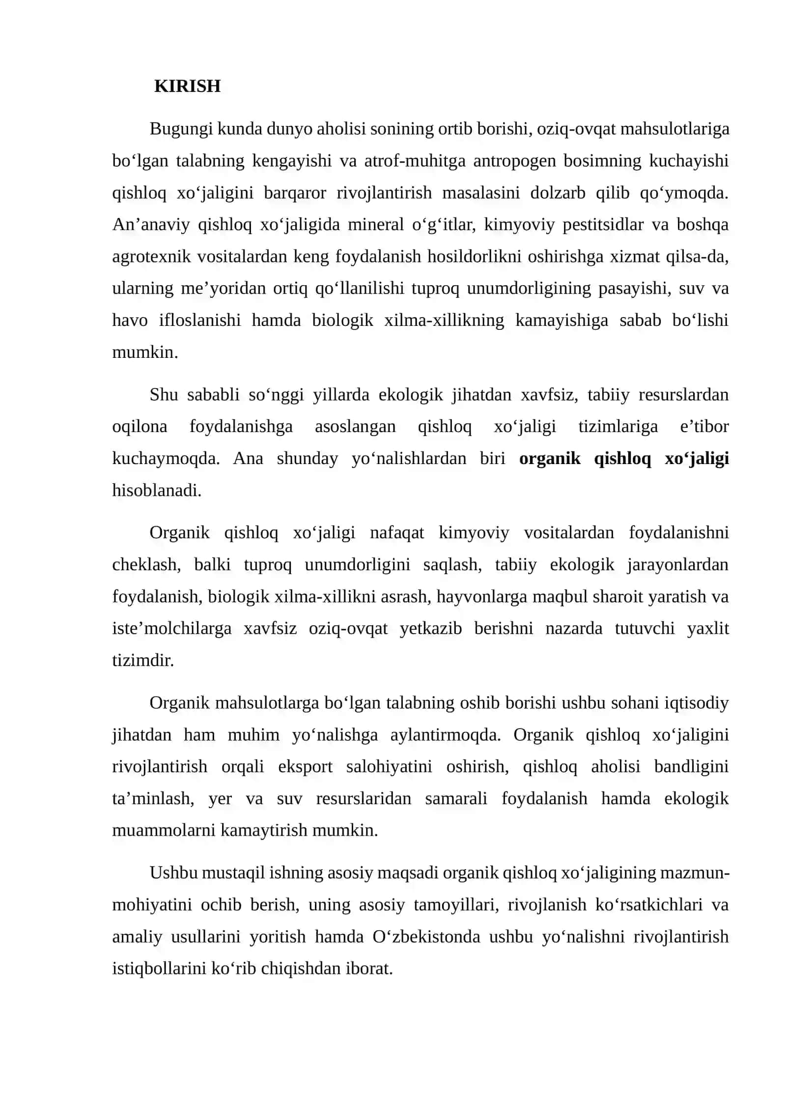 Organik Qishloq Xo‘jaligi Tushunchasi, Rivojlanish Ko‘rsatkichlari va Usullari 2
