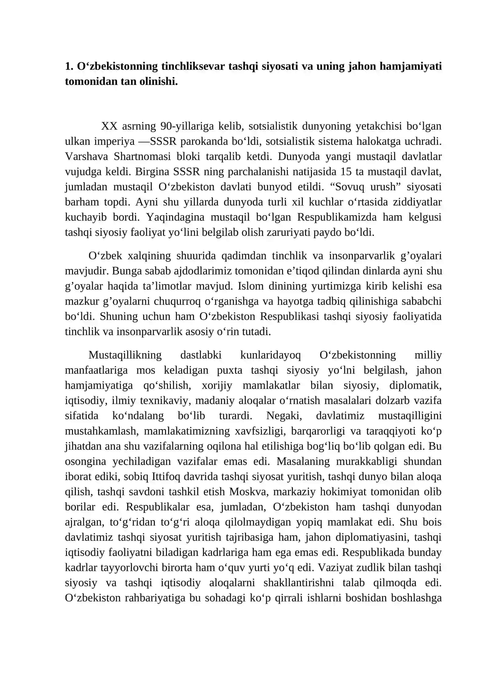 11-mavzu. O‘zbekistonning xalqaro aloqalari va jahon hamjamiyatidagi o‘rni 2