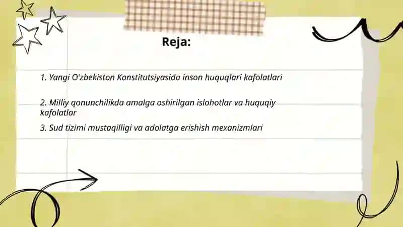 Yangi O'zbekistonda inson haq-huquqlari va erkinliklari kafolatining yaratilishi 2