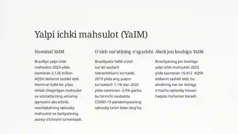 Braziliyaning makroiqtisodiy ko'rsatkichlari 2