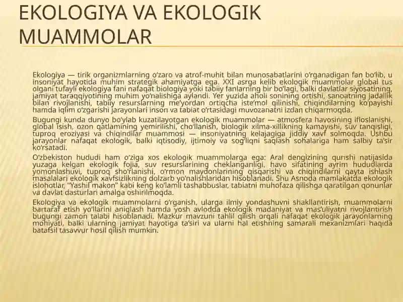 O‘zbekiston Respublikasi tabiatini asrashga doir qonunlarni o’rganish tahlil qilish 2