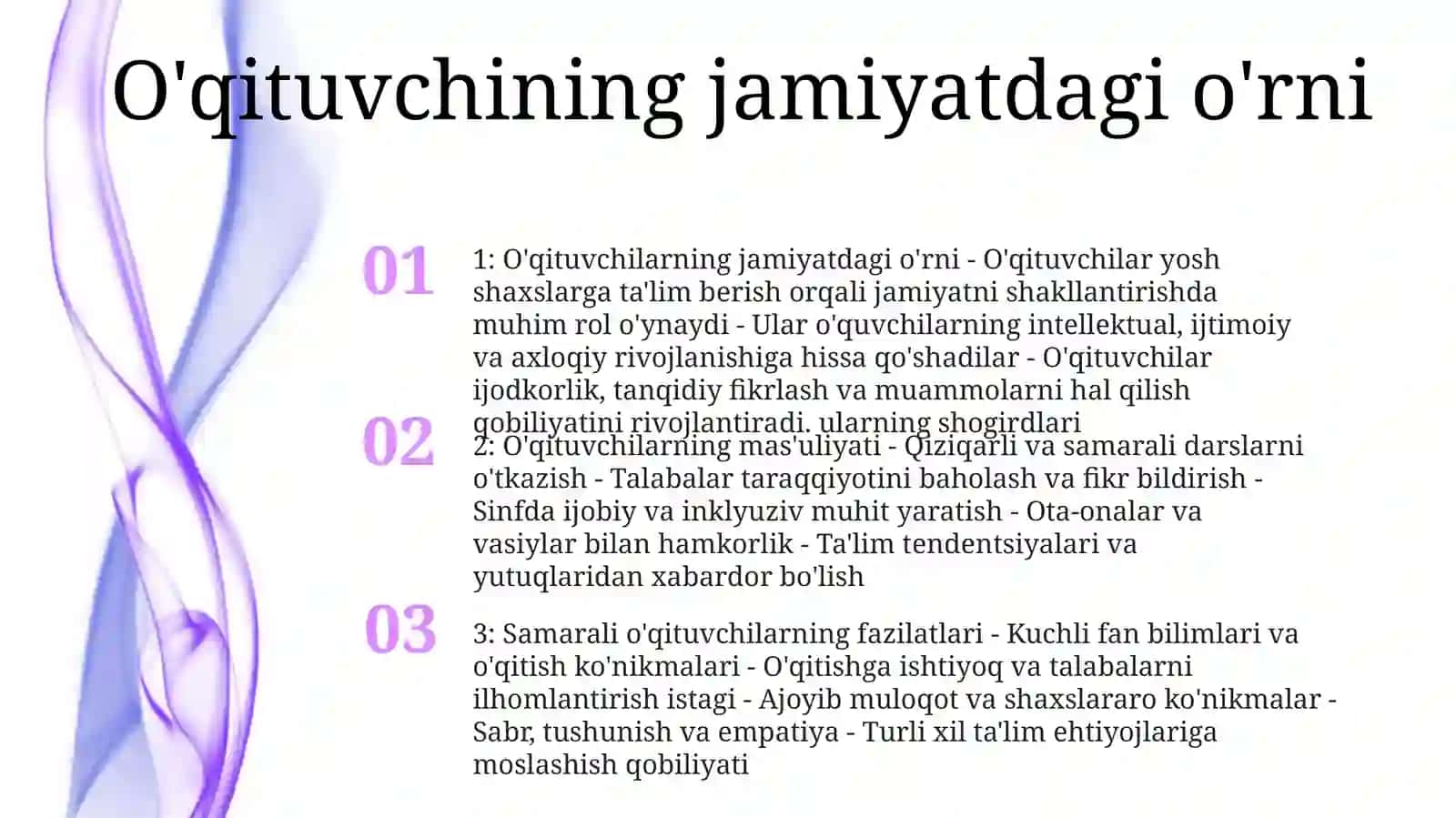 Jamiyatda OʻQituvchining Tutgan OʻRni Va Uning Vazifalari. OʻQituvchiga Shaxsiga QoʻYiladigan Talablar. OʻQituvchining Kasbiga Xos Xislatlar 2