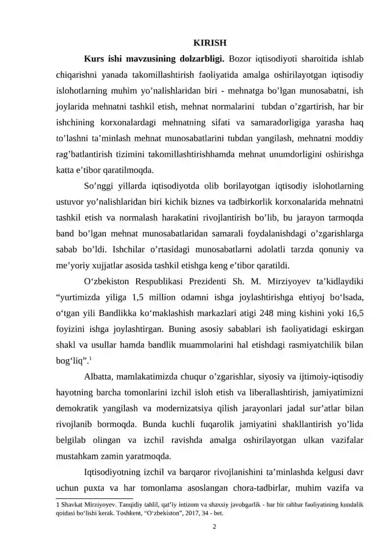 Kurs ishi mavzusining dolzarbligi. 2
