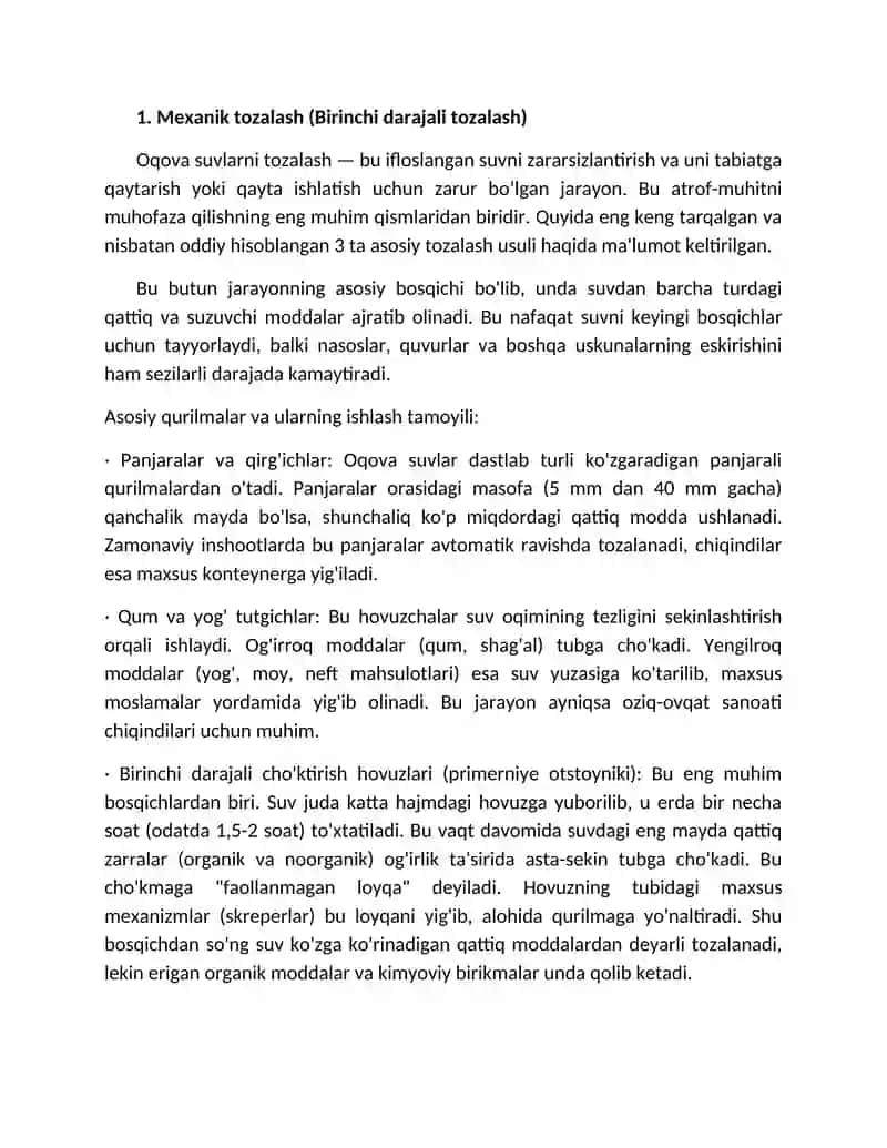 Oqova suvlarni tozalashning texnologiyasi 2