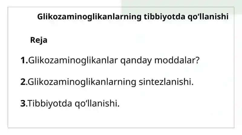 Glikozaminoglikanlarning Tibbiyotdagi O'llanishi 2
