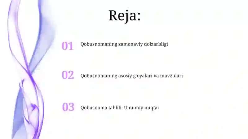 Qobusnoma asari tahlili 2