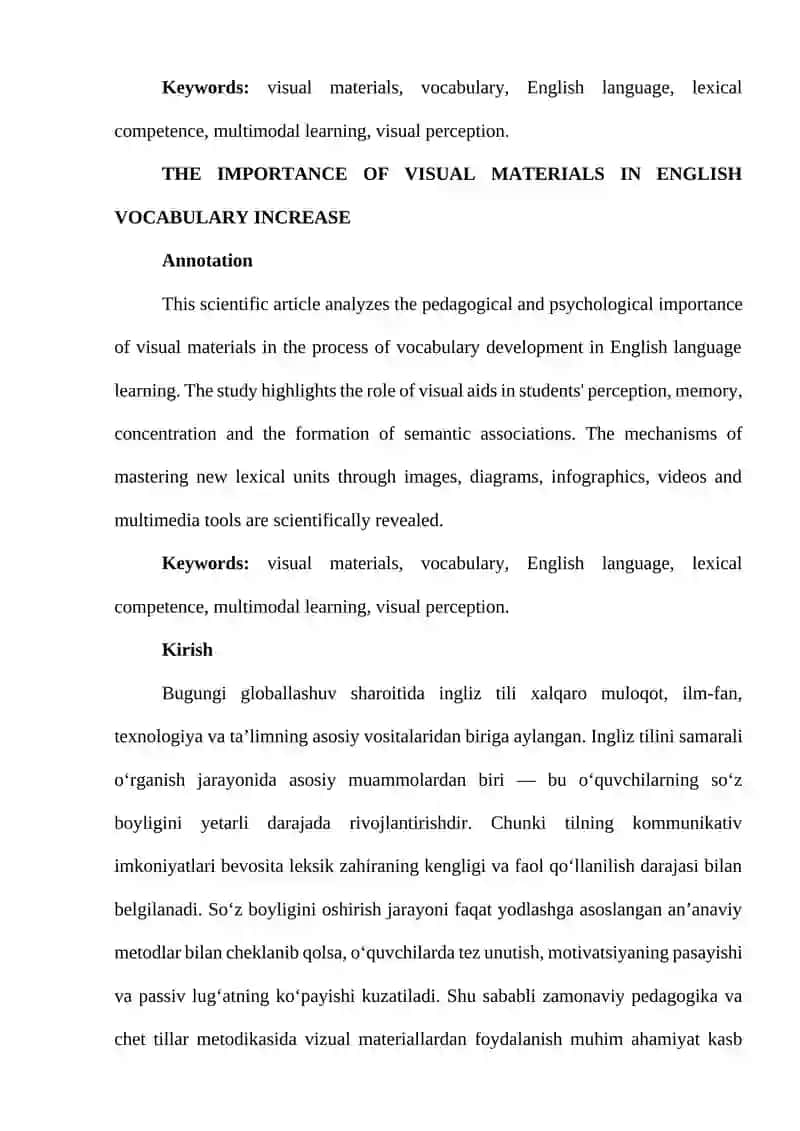 INGLIZ TILIDA SOʻZ BOYLIGINI OSHIRISHDA VIZUAL MATERIALLARNING AHAMIYATI 2