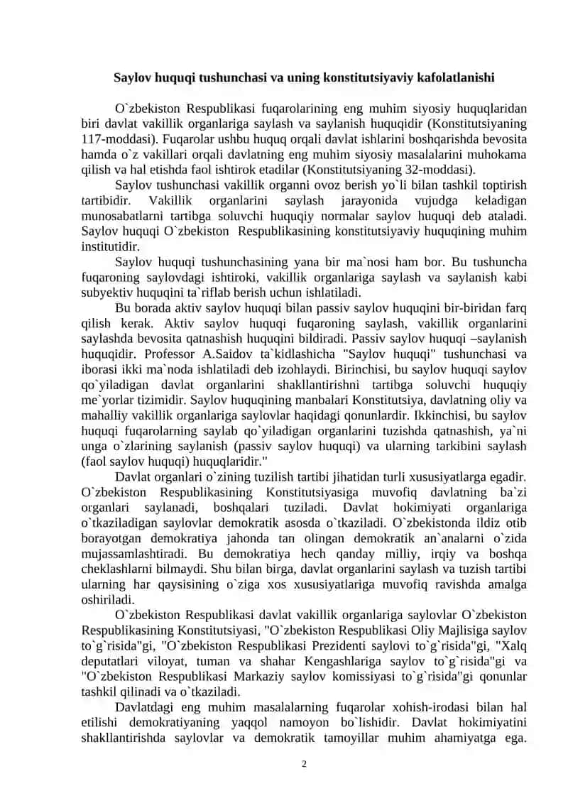 Saylov huquqi va saylov tizimi 2