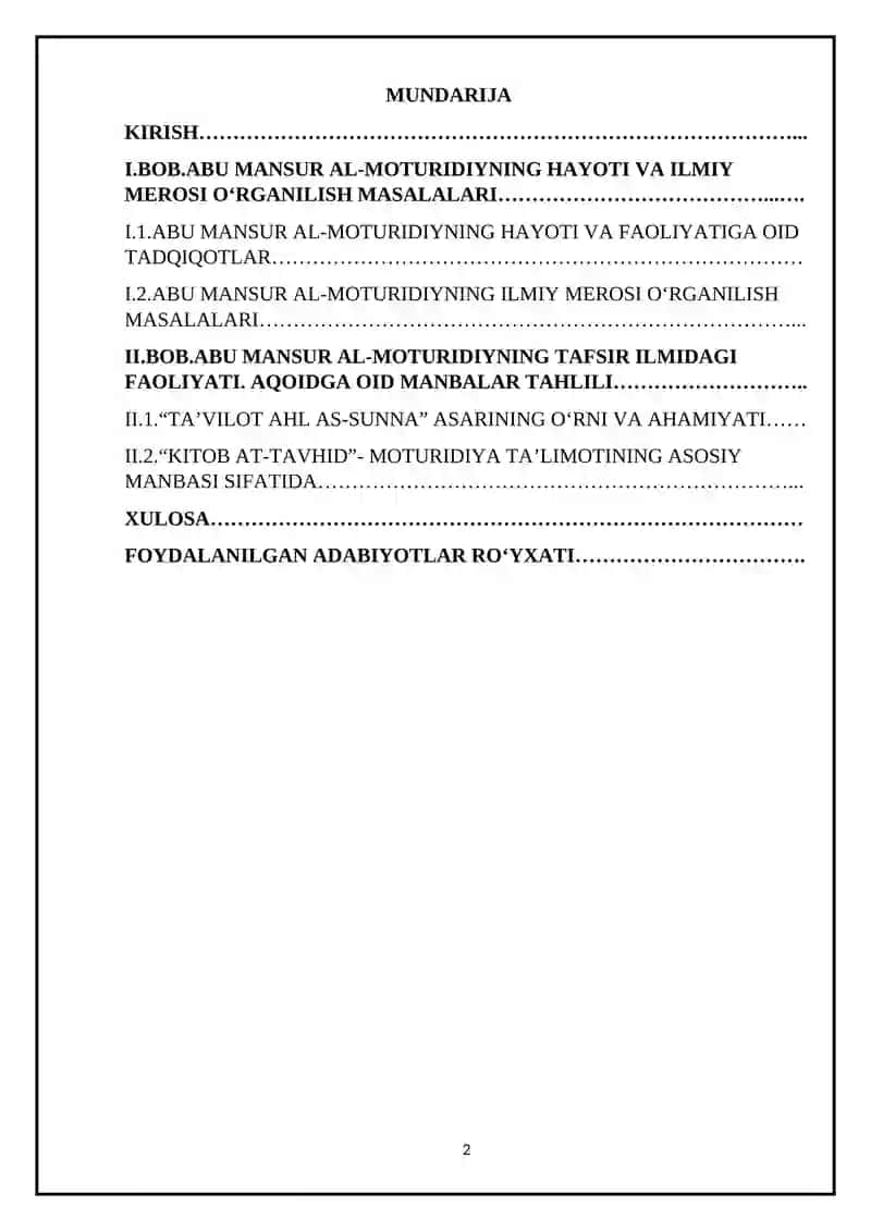 ABU MANSUR AL-MOTURIDIYNING ILMIY MEROSI. 2
