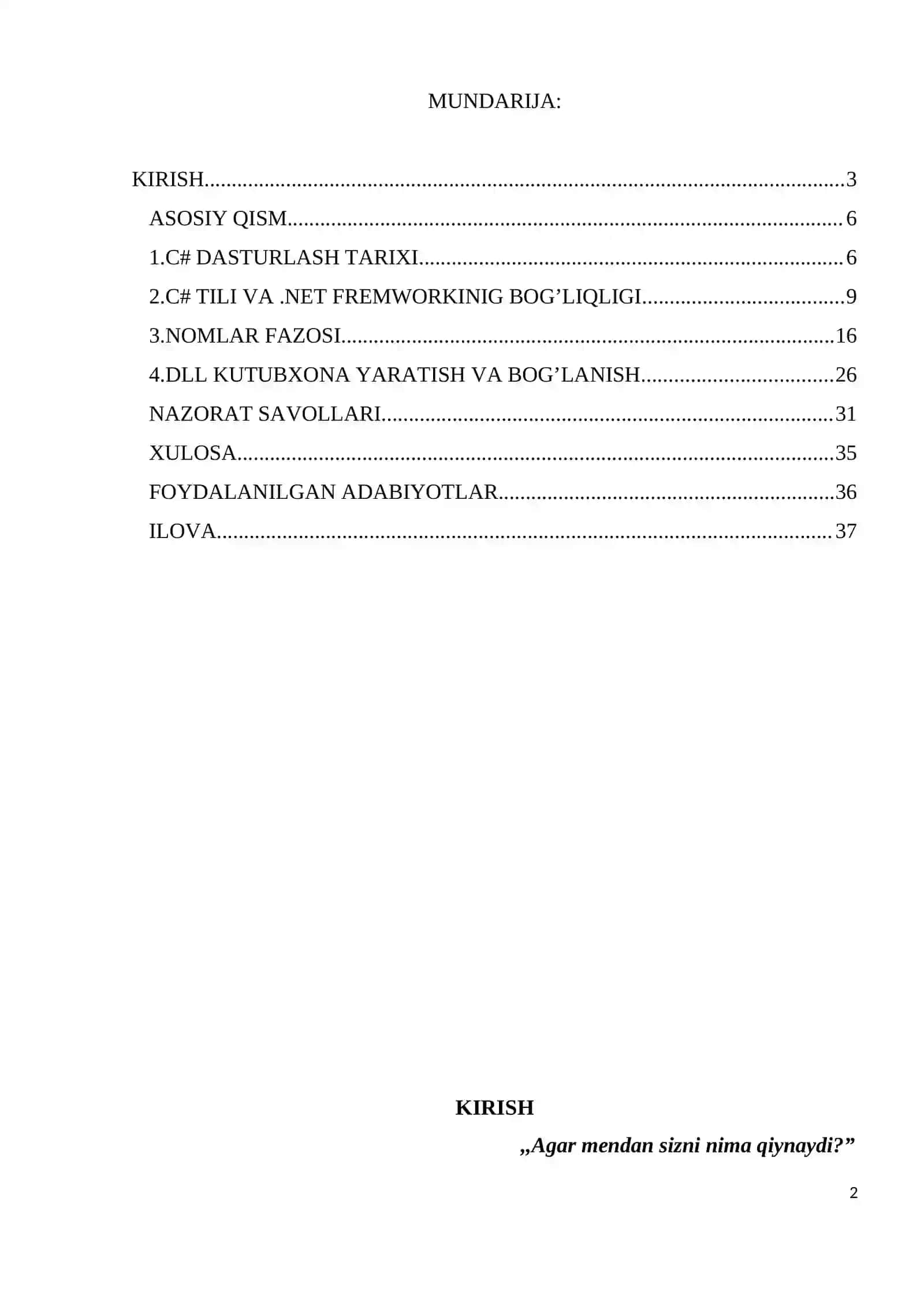 Nomlar fazosidan foydalanish.Dll kutubxona yaratish va bog’lash 2